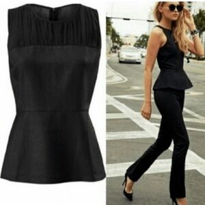 CAbi Black Sleeveless Mesh Yoke Peplum Tank